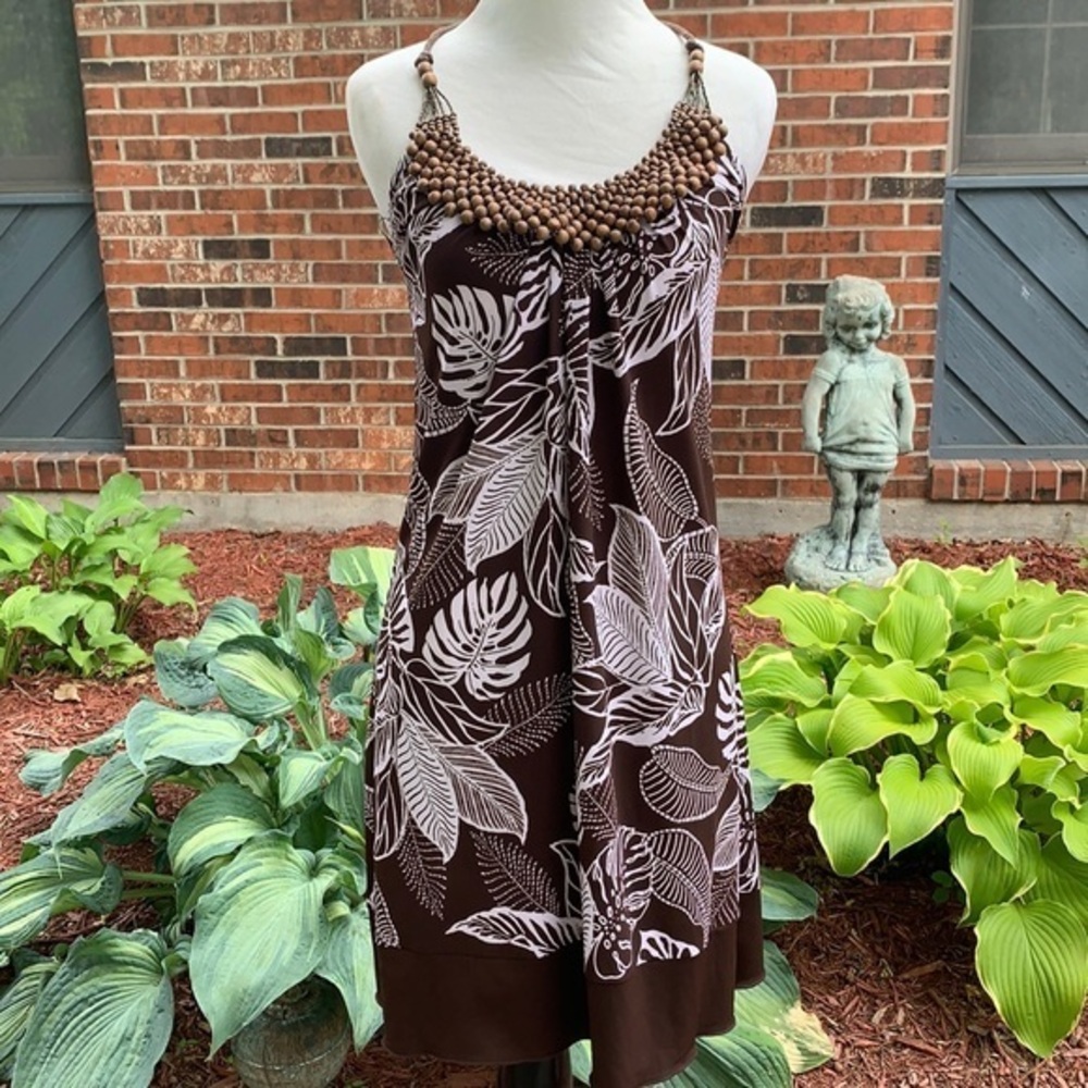 BCX tropical print beaded halter dress S